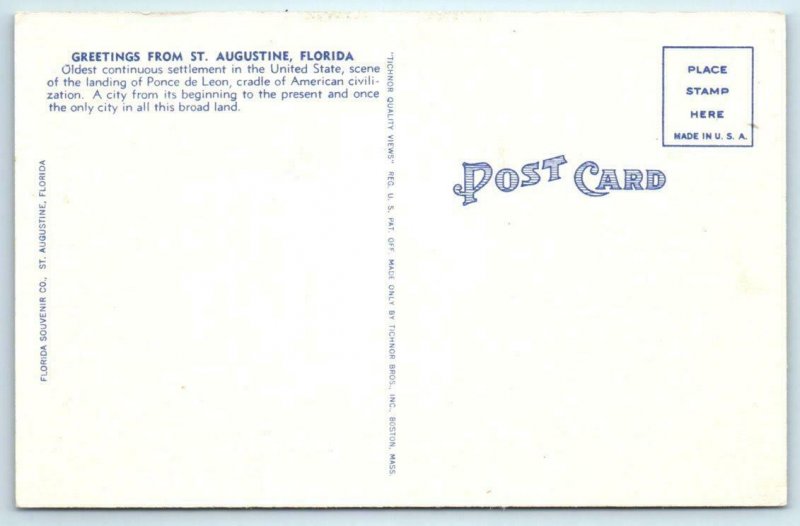 3 Large Letter Linens ST. AUGUSTINE, Florida FL ~ Tichnor, Curteich, Kropp