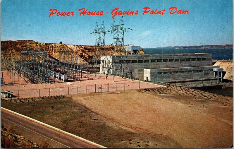 Power House Gavins Point Dam Spillway Missouri River Postcard VTG UNP Vintage
