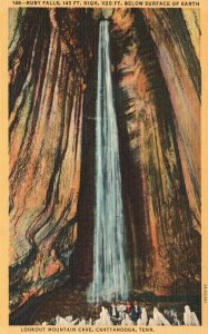 Vintage Postcard 1930's Ruby Falls Lookout Mountain Cave Chattanooga Tennessee