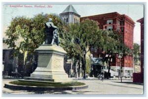 c1910 Longfellow Square Statue Sculpture Portland Maine Vintage Antique Postcard