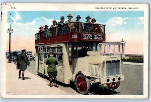 Chicago Illinois IL Postcard Double Deck Motor Motor Bus c1920 Vintage Antique