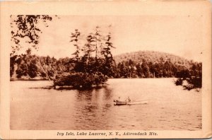 Postcard NY Adirondacks Ivy Isle Lake Luzerne - damage