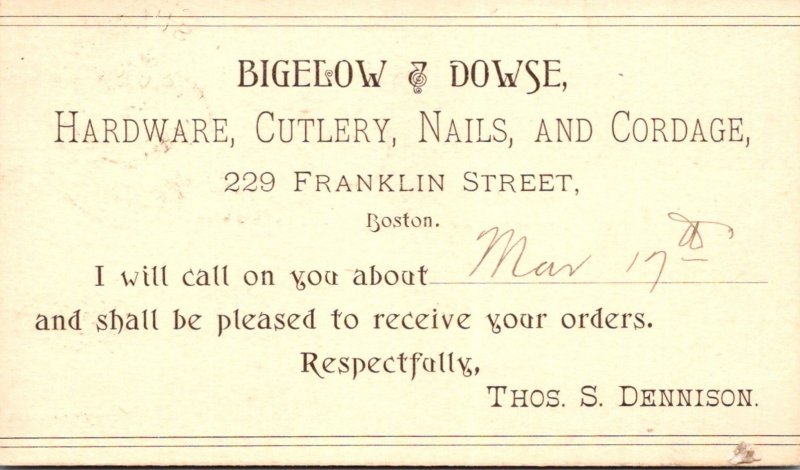 Massachusetts Boston Bigelow & Dowse Hardware Cutlery Nails & Cordage 1894