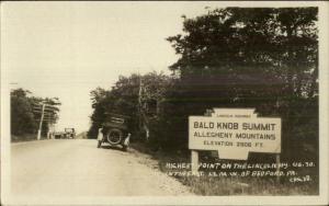 Bald Knob Summit Lincoln HWY Highest Point US 30 Car Real Photo Postcard