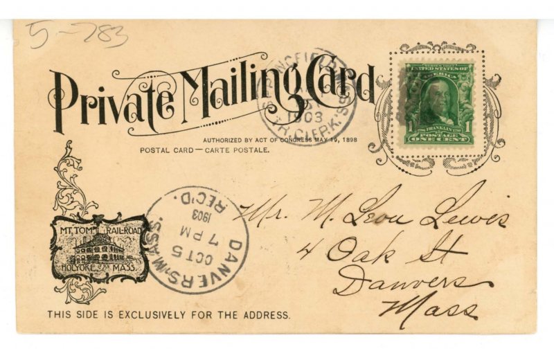 MA - Holyoke. Mt. Tom, Mountain Park, Summit House (Private Mailing Card)