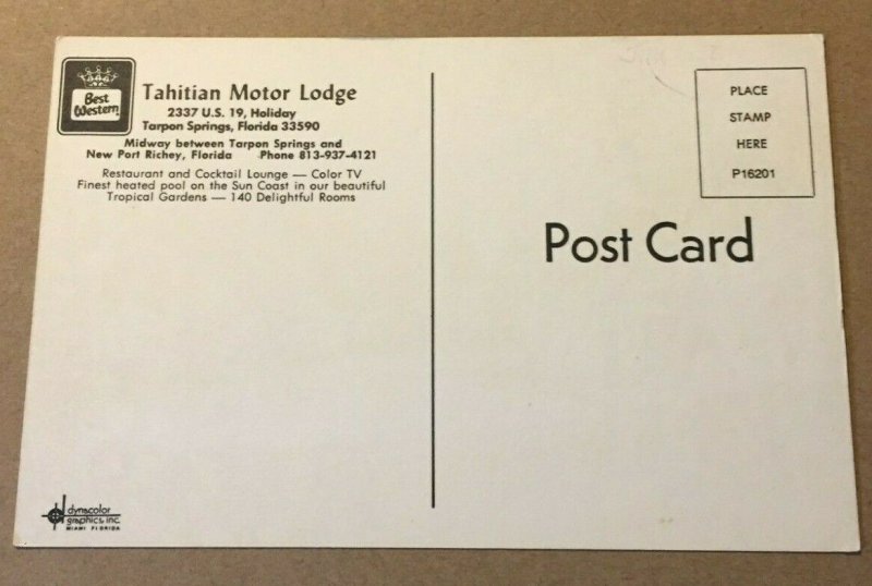 VINTAGE UNUSED PC BEST WESTERN - TAHITIAN MOTOR LODGE, TARPON SPRINGS, FLORIDA