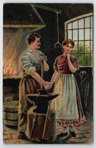 Romance In The Blacksmith Shop Postcard B39