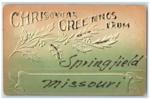 c1910 Christmas Greetings From Springfield Missouri MO Embossed Glitter Postcard