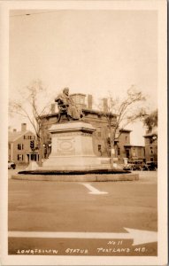 RPPC, Longfellow Statue, Portland ME Vintage Postcard N13