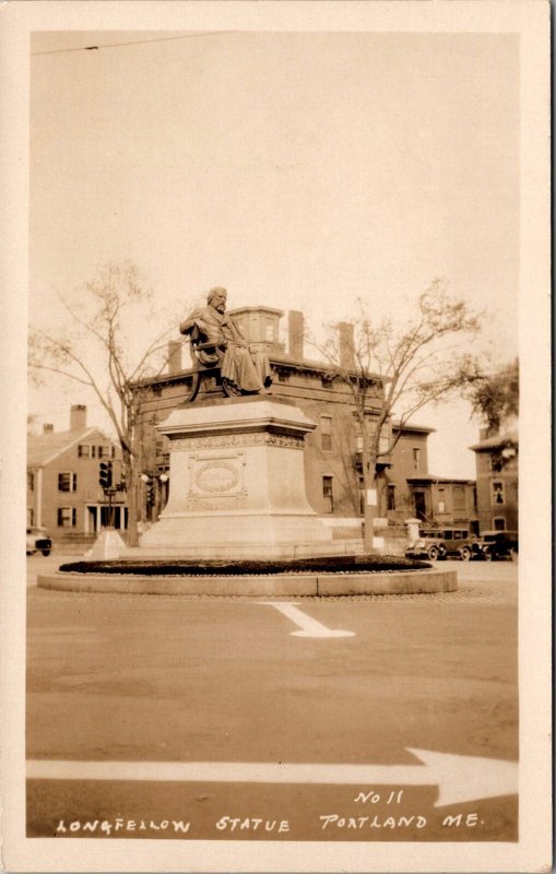 RPPC, Longfellow Statue, Portland ME Vintage Postcard N13