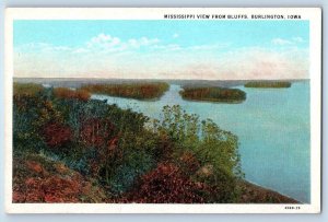 Burlington Iowa Postcard Mississippi View Bluffs Exterior c1940 Vintage Antique