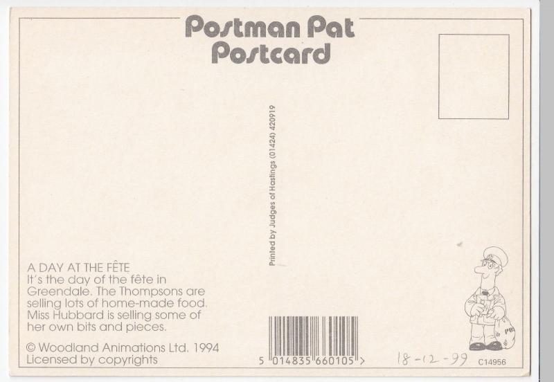 Postman Pat - A Day At The Fete - The Thompsons & Mrs Hubbard Postcard, Unposted 