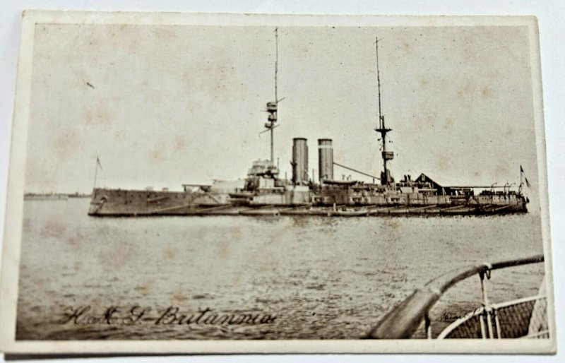 British UK Royal Navy HMS Britannia WWI Battleship RPPC c.1910s Postcard