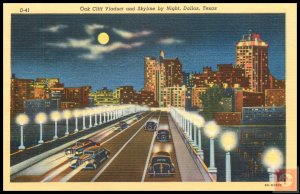 Oak Cliff Viaduct and Skyline at Night, Dallas, Texas