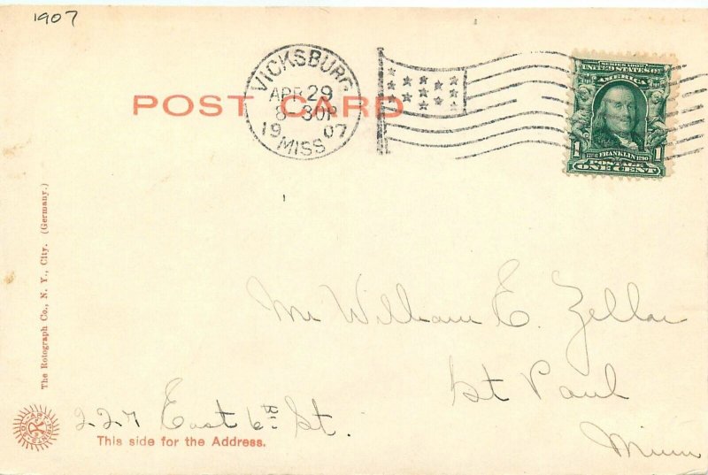 Postcard 1907 Mississippi Vicksburg Court House undivided Rotograph MS24-203