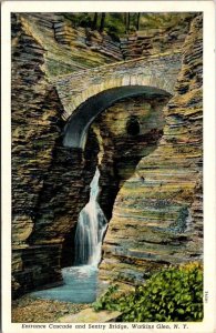 New York Watkins Glen Entance Cascade and Sentry Bridge Curteich