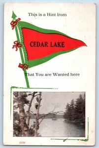 Cedar Lake Indiana IN Postcard This Hint That You Are Wanted Here 1914 Pennant
