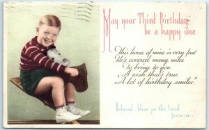 M-39671 Little Boy Print Greeting Card Third Birthday
