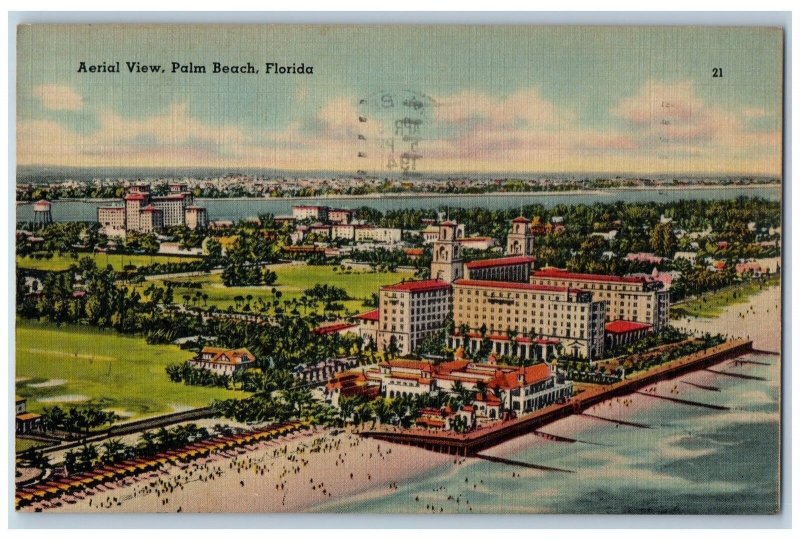 1941 Aerial View Of Palm Beach Florida FL, Hotel Resort Scene Vintage Postcard 
