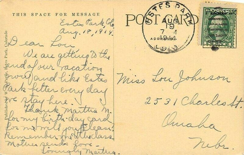 CO, Estes Park, Colorado, Horse Shoe Park, Postmark 1914, W.T. Parke