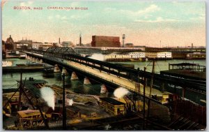 Boston Massachusetts MA Charlestown Bridge Factories In Background Postcard