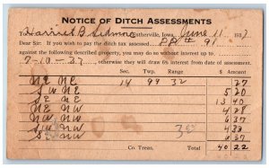 Estherville Iowa IA Gillmore IA Postal Card Notice of Ditch Assessments 1937