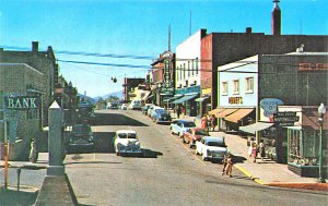 Kellogg ID, Street View Storefronts Old Cars Bank, Postcard