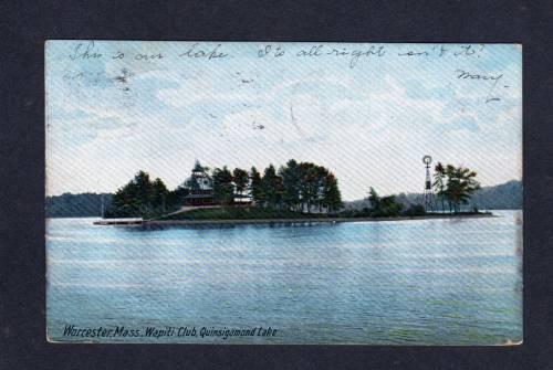 MA Wapiti Club Quinsigamond Lk WORCESTER MASS UDB Postcard Massachusetts