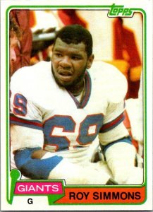 1981 Topps Football Card Roy Simmons New York Giants sk10284