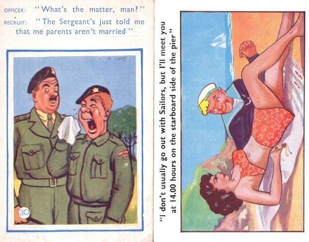 Soldier Crying Sailor Flirting 2x Military Vintage Comic Postcard s