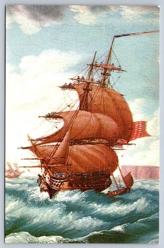 Quasi-War Ship Mount Vernon, Vintage Chrome Art Postcard Signed M.F. Corne