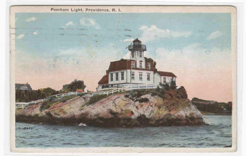 Pomham Lighthouse Providence Rhode Island 1926 postcard