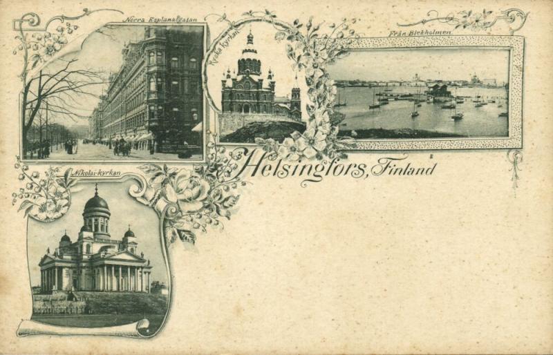 finland suomi HELSINGFORS HELSINKI, Norra Esplanadgatan, Kyrkan, Blekholmen 1899