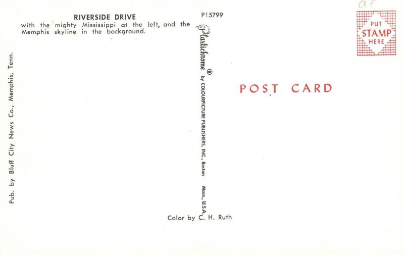Mighty Mississippi Left Memphis Skyline Background Riverside Tennessee Postcard