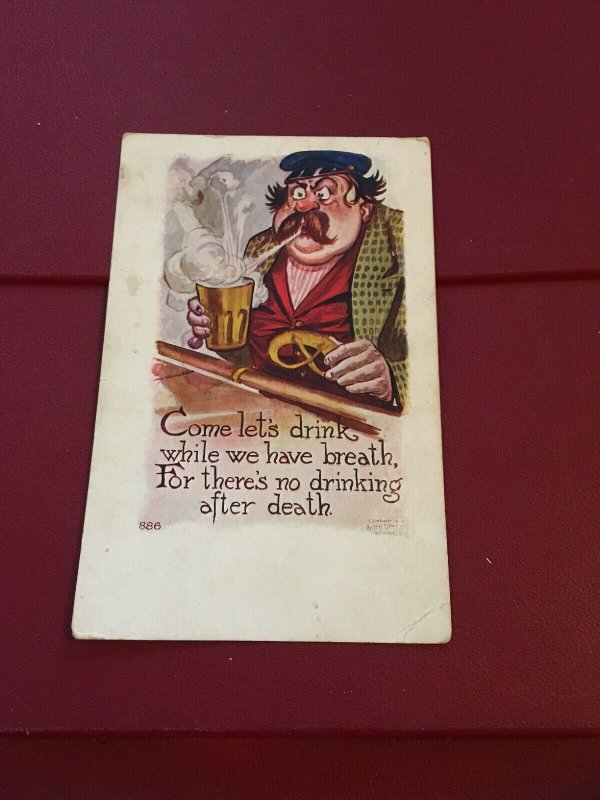 Vintage Postcard - Come Lets Drink while we have Breathe for there's no Drinking