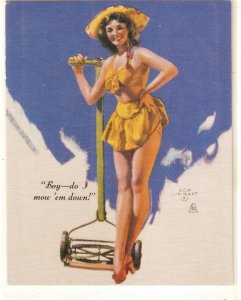 Pin Up Girl.  Boy-Do I Mow 'Em Down!. by Zoe Mozert   Nice American card