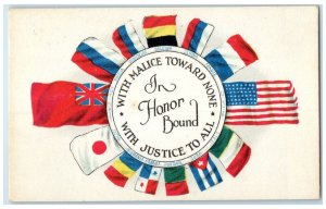 c1910's In Honor Bound With Malice Toward None Flags WWI Allies Antique Postcard