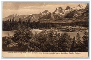 c1910 Bow River Valley and Three Sisters Near Canmore Alberta Canada Postcard