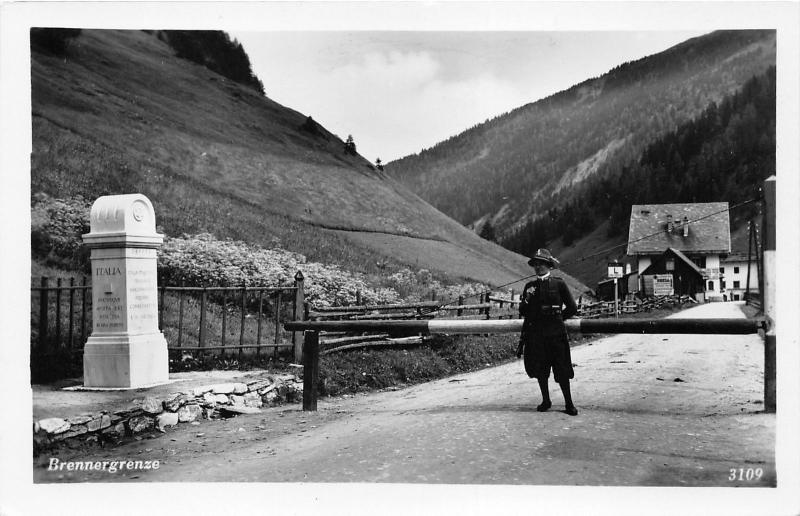 Austria-Italy~Brennergrenze~Brennerpass~Guard @ Gate~Alps~RPPC Postcard
