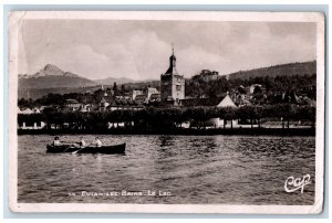 Evian-Les-Bains France Postcard Lake Boat Canoeing Scene 1945 RPPC Photo