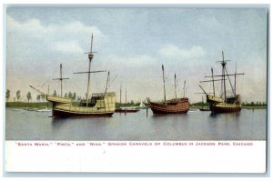 Santa Maria Pinta And Nina Spanish Caravels Columbus Jackson Park Postcard