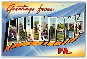 c1930's Greetings From Allentown Pennsylvania PA Large Letters Vintage Postcard