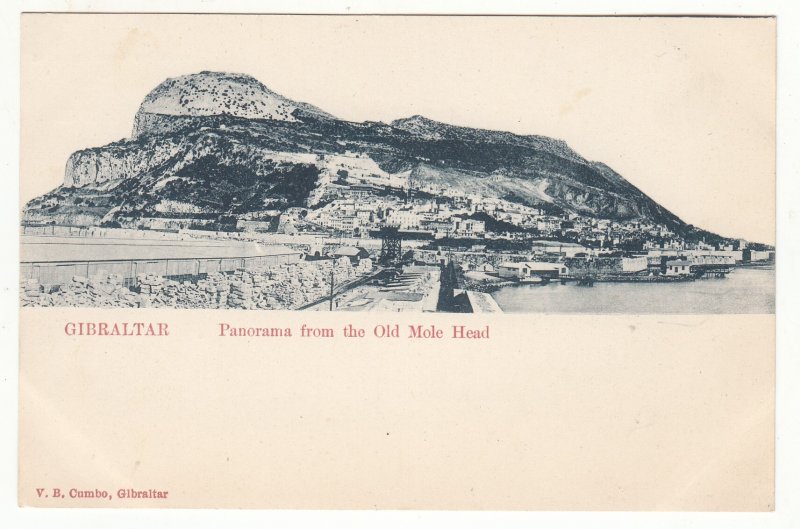 P1869 old gibraltar postcard panorama view village from the old mole head