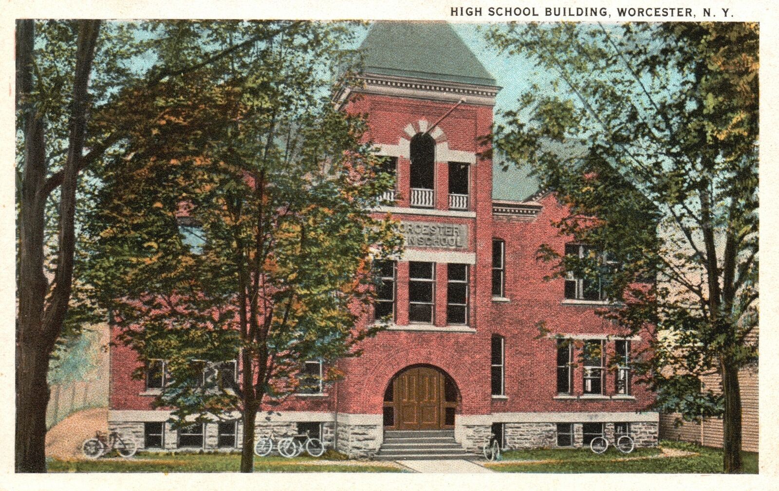 Vintage Postcard 1920's High School Building Worcester New York E.F