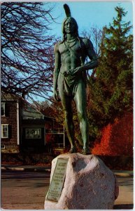 VINTAGE POSTCARD STATUE OF INDIAN CHIEF MASSASOIT AT PLYMOUTH ROCK MASSACHUSETTS