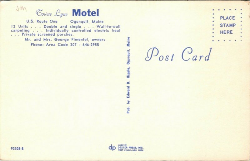 Postcard ME York County Ogunquit Towne Lyne Motel Roadside 1960s H15