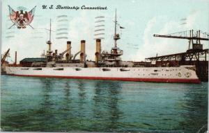 US Battleship Connecticut US Navy Ship c1908 Postcard D85