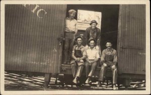 Young Men In Freight Train Car REAL PHOTO c1910 Postcard