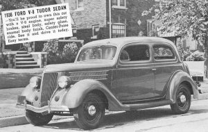 Juneu Wisconsin Kuntz and Ellis 1936 Ford Tudor Sedan Car Adv Postcard AA67916