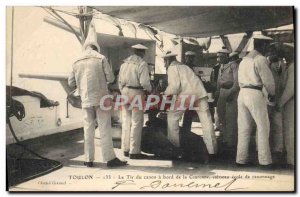 Old Postcard Boat Toulon Firing the cannon aboard the Crown gunnery school